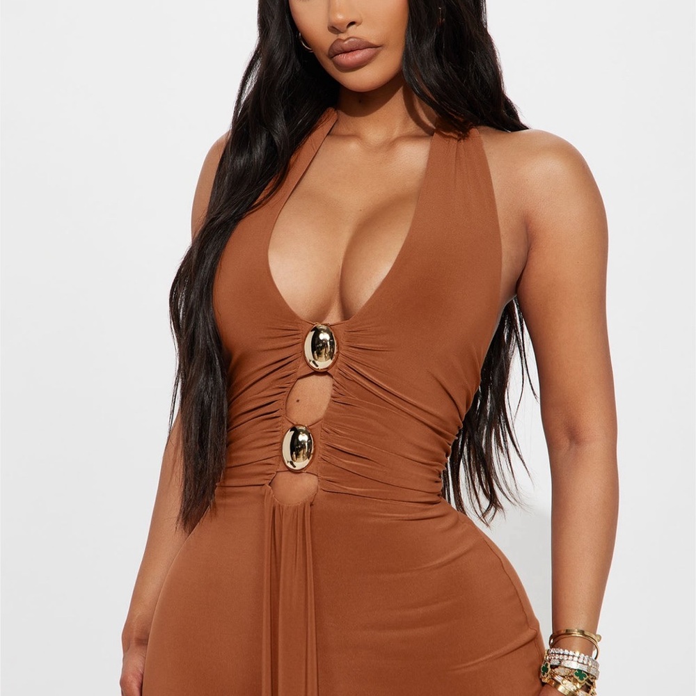 Fashion Nova Brown Backless Maxi Dress - Picture 2 of 7